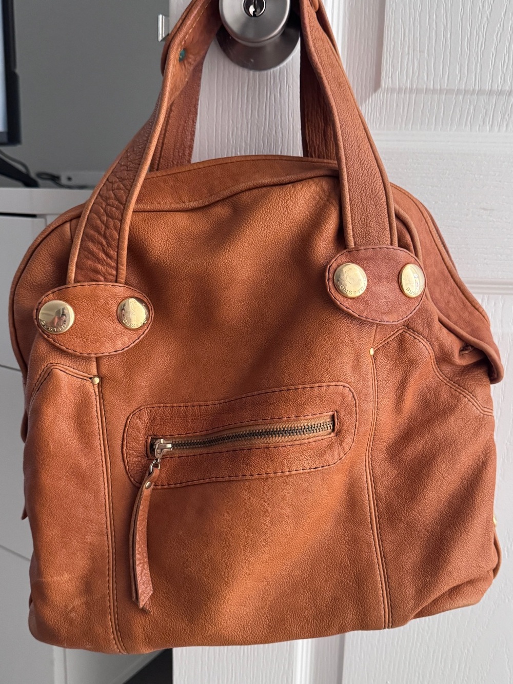 Leather Satchel in Cognac Brown